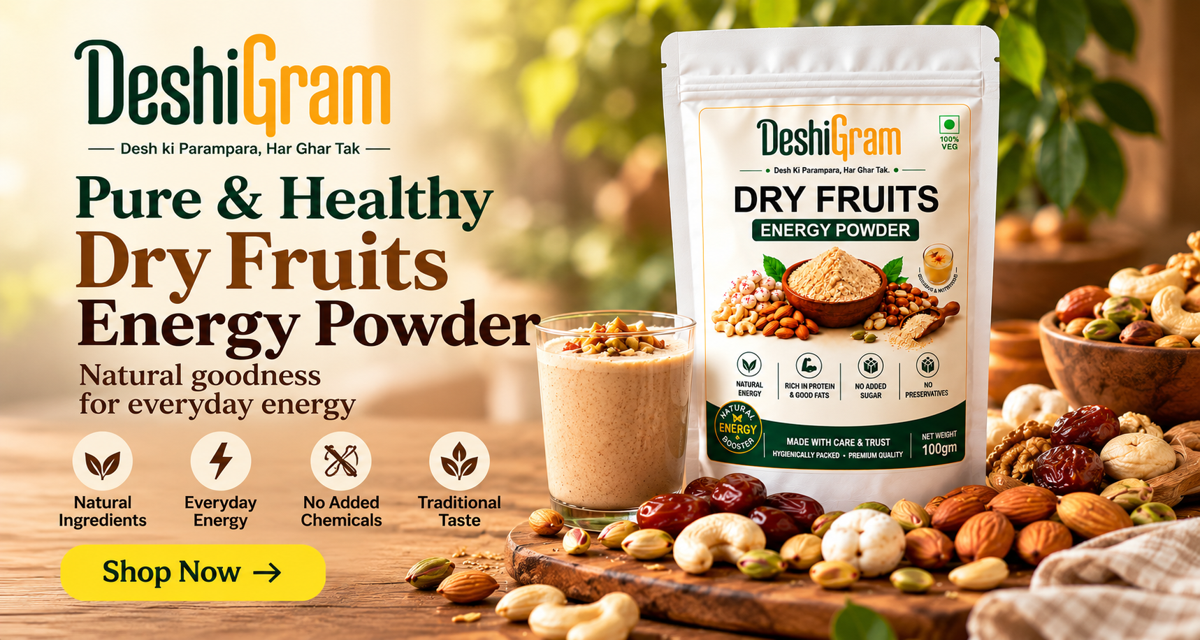DeshiGram Dry Fruits Energy Powder promotional banner