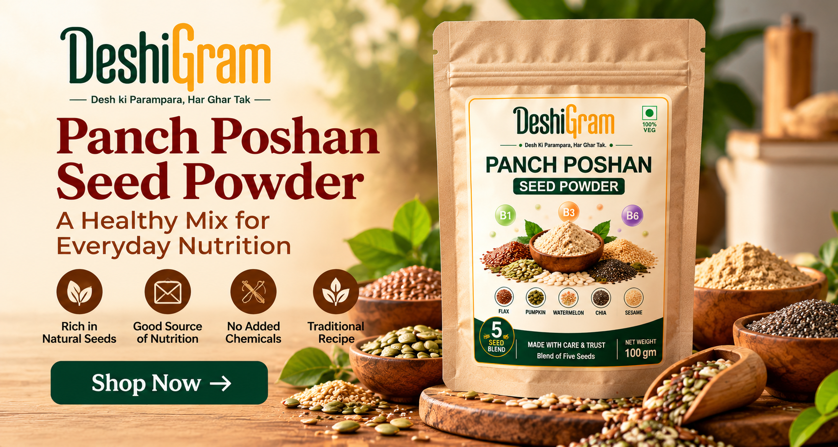 DeshiGram Panch Poshan Seed Powder promotional banner
